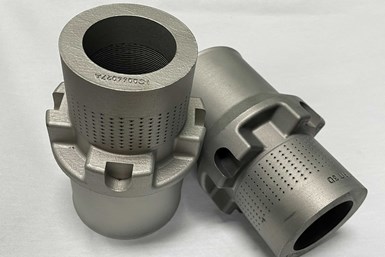 Photo of two 3D printed choke valves from IMI Critical on a white background.
