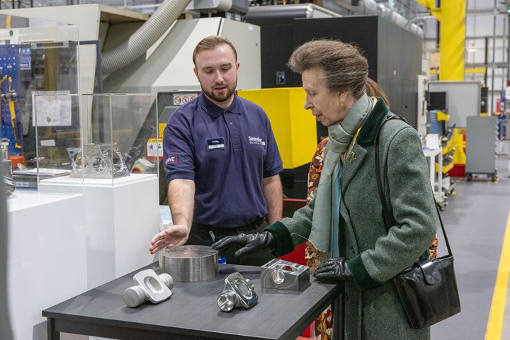 Photo of Princess Anne, HRH The Princess Royal, at Saunders Valves, part of Crane, in Wales.