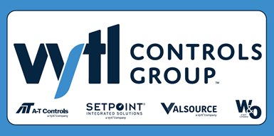 Image of new Vytl Controls Group logo in black and blue with sub-companies including AT Controls, Setpoint Integrated Solutions, ValSource and W&O
