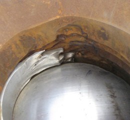 Ball valve damaged from corrosive media in mining application.